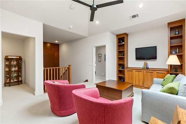 25075 W 105th Ter, Olathe, KS 66061 - living area featuring ceiling fan, light carpet, and recessed lighting