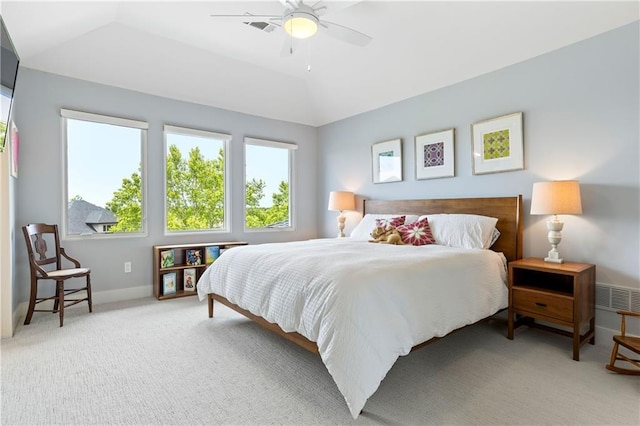 25075 W 105th Ter, Olathe, KS 66061 - bedroom with multiple windows, vaulted ceiling, carpet flooring, and a ceiling fan