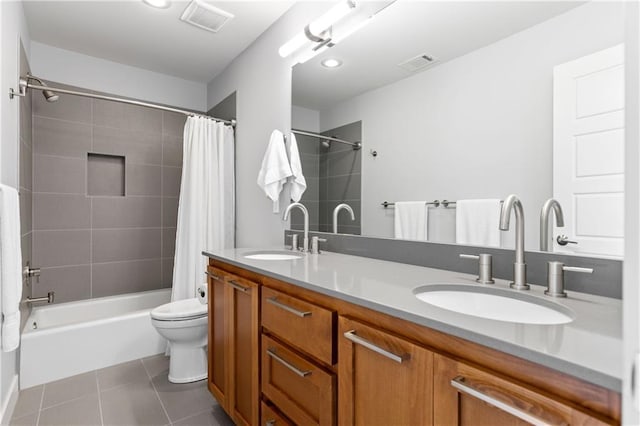 25075 W 105th Ter, Olathe, KS 66061 - full bath featuring shower / bath combo, double vanity, and tile patterned floors