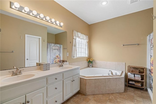 14175 W 155th St, Olathe, KS 66062 - full bathroom featuring double vanity, a bath, and curtained shower