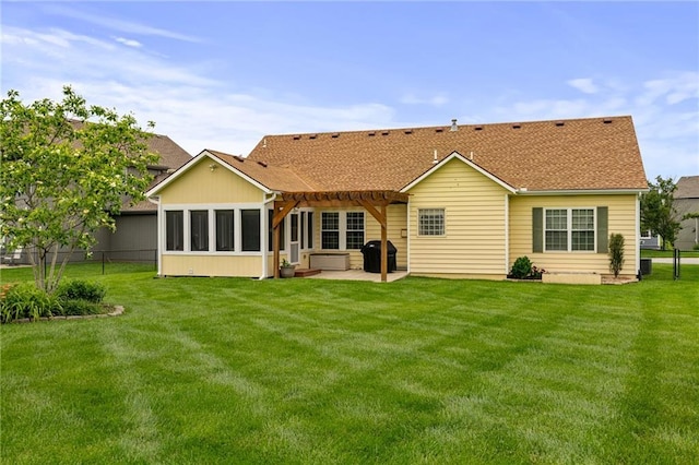 14175 W 155th St, Olathe, KS 66062 - back of house featuring a pergola, a patio area, a shingled roof, and cooling unit