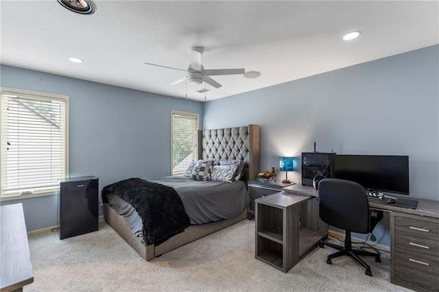 9300 W 156th Pl, Overland Park, KS 66221 - bedroom with light colored carpet, a desk, baseboards, ceiling fan, and recessed lighting