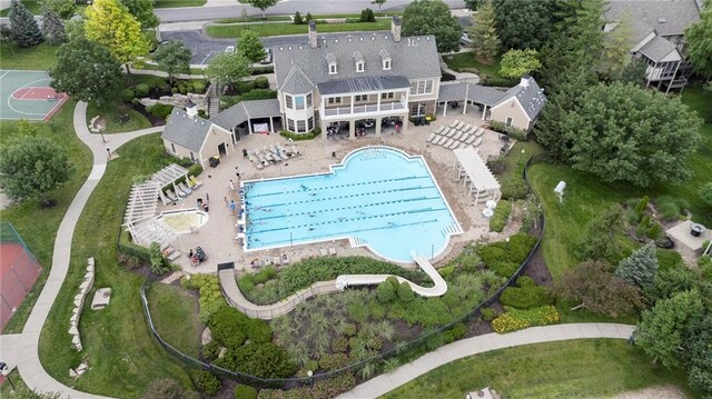 9300 W 156th Pl, Overland Park, KS 66221 - view from above of property featuring a pool area