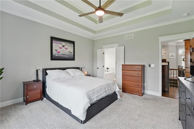 1104 NW 109th St, Kansas City, MO 64155 - bedroom with a raised ceiling, crown molding, light colored carpet, and baseboards