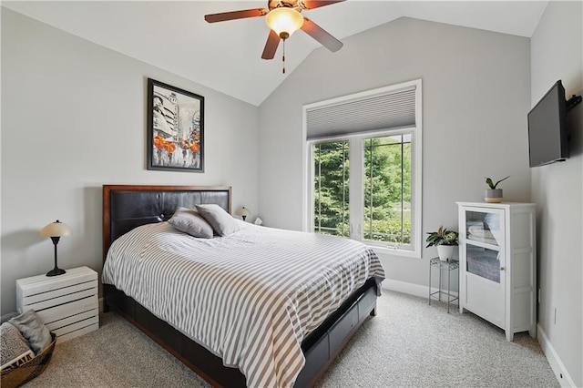 1104 NW 109th St, Kansas City, MO 64155 - bedroom with light colored carpet, lofted ceiling, baseboards, and a ceiling fan