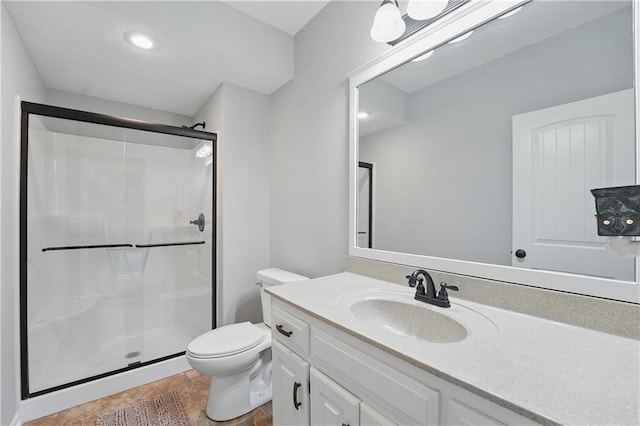 1104 NW 109th St, Kansas City, MO 64155 - bathroom featuring a stall shower, toilet, and vanity