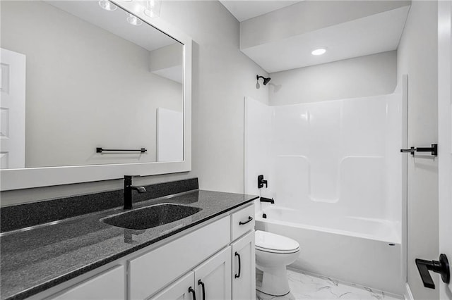 14278 S Houston St, Olathe, KS 66061 - full bathroom featuring marble look tiles, vanity, toilet, and shower / washtub combination