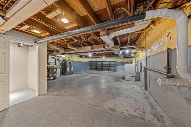 2306 Red Bridge Ter, Kansas City, MO 64131 - unfinished basement featuring washer / clothes dryer and gas water heater