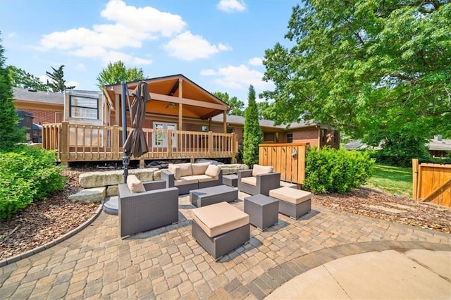 2306 Red Bridge Ter, Kansas City, MO 64131 - view of patio featuring an outdoor living space and a wooden deck