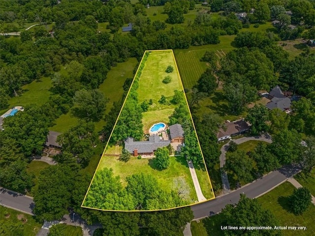 2306 Red Bridge Ter, Kansas City, MO 64131 - aerial view of property's location with property parcel outlined and a pool