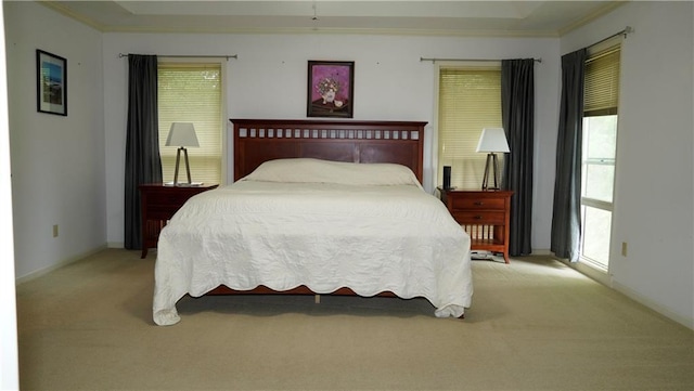 5500 NW 62nd St, Kansas City, MO 64151 - bedroom featuring light carpet, ornamental molding, and baseboards