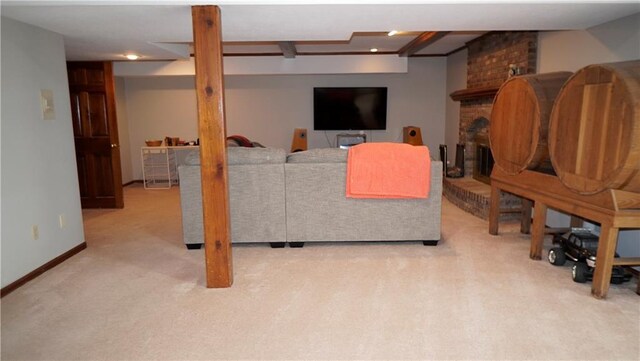 5500 NW 62nd St, Kansas City, MO 64151 - carpeted living area featuring a fireplace and baseboards