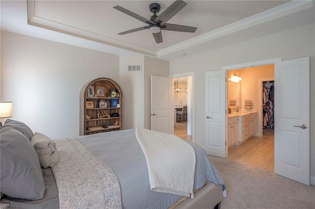 24129 W 95th St, Lenexa, KS 66227 - bedroom with light colored carpet, crown molding, and a ceiling fan