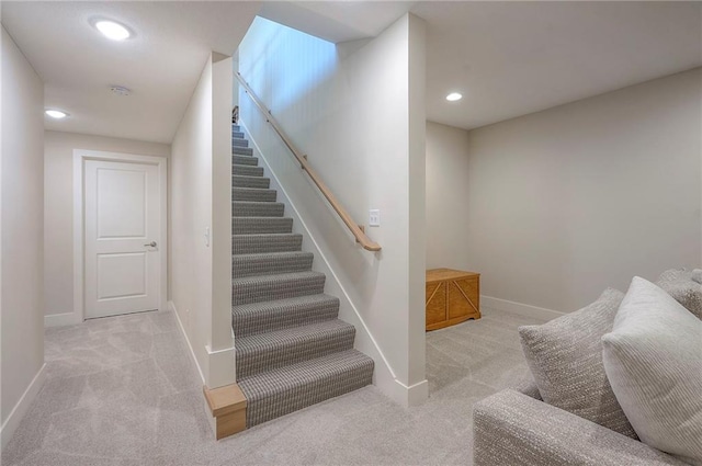 24129 W 95th St, Lenexa, KS 66227 - staircase with carpet flooring, baseboards, and recessed lighting