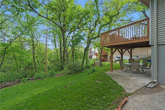 6525 County Line Rd, Shawnee, KS 66216 - view of grassy yard featuring a patio area and a wooden deck