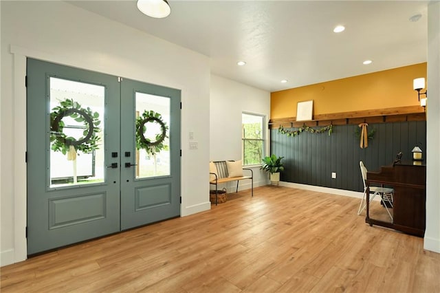 24905 W 57th St, Shawnee, KS 66226 - entrance foyer with french doors, light wood-style flooring, recessed lighting, and baseboards
