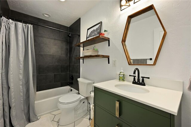 24905 W 57th St, Shawnee, KS 66226 - bathroom featuring vanity, toilet, shower / bath combo, and tile patterned floors