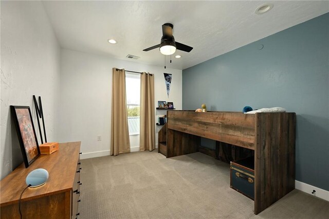 24905 W 57th St, Shawnee, KS 66226 - office with a ceiling fan, light carpet, baseboards, and recessed lighting