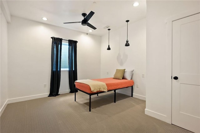 24905 W 57th St, Shawnee, KS 66226 - carpeted bedroom with baseboards, recessed lighting, and a ceiling fan