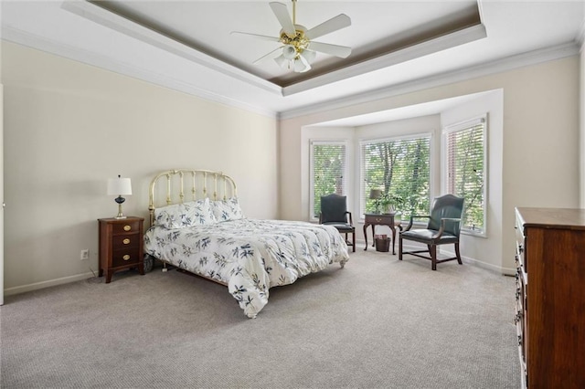 14913 W 72nd St, Shawnee, KS 66216 - bedroom with ornamental molding, a raised ceiling, carpet floors, and ceiling fan