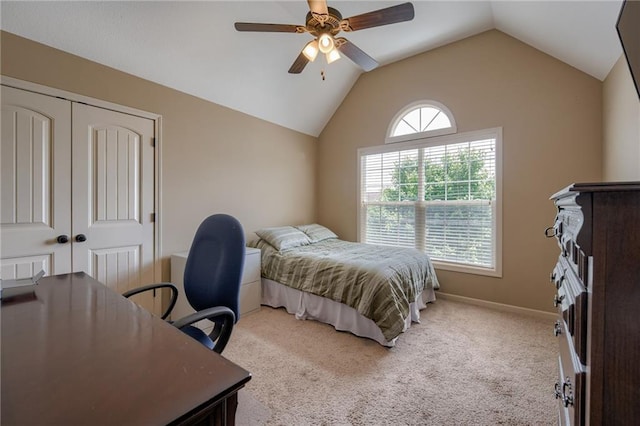 2208 SW Hawk View Rd, Lees Summit, MO 64082 - bedroom featuring light carpet, lofted ceiling, a closet, a ceiling fan, and a desk