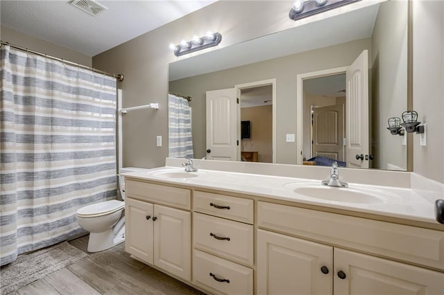 2208 SW Hawk View Rd, Lees Summit, MO 64082 - bathroom featuring double vanity, toilet, and a shower with shower curtain