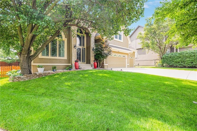 7905 W 129th St, Overland Park, KS 66213 - obstructed view of property with an attached garage, stucco siding, and driveway