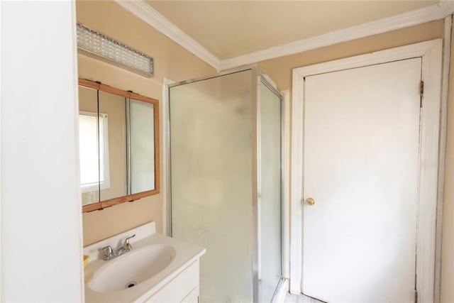 1129 Metropolitan Ave, Kansas City, KS 66103 - full bath featuring vanity, a stall shower, and ornamental molding