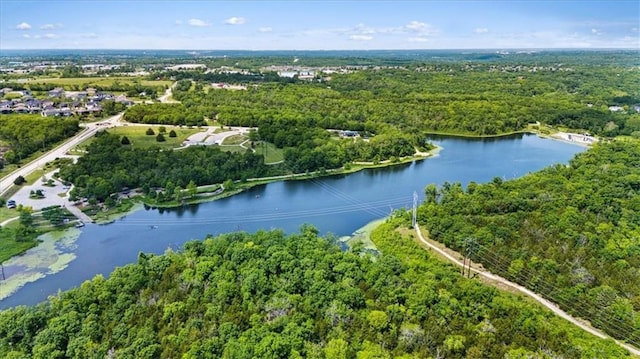 9412 Aurora St, Lenexa, KS 66220 - aerial view of property and surrounding area with a forest and a nearby body of water