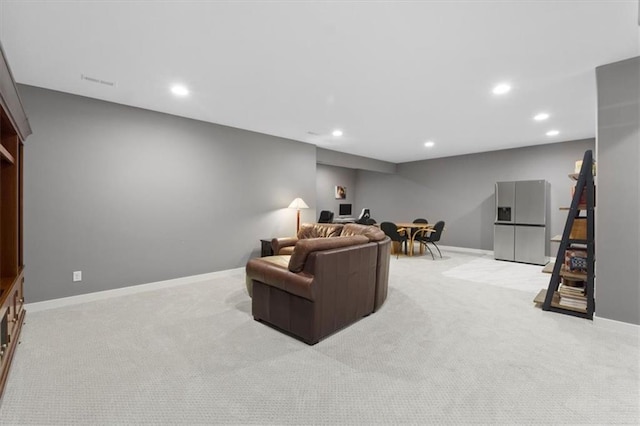 9412 Aurora St, Lenexa, KS 66220 - living area featuring recessed lighting, light carpet, and baseboards