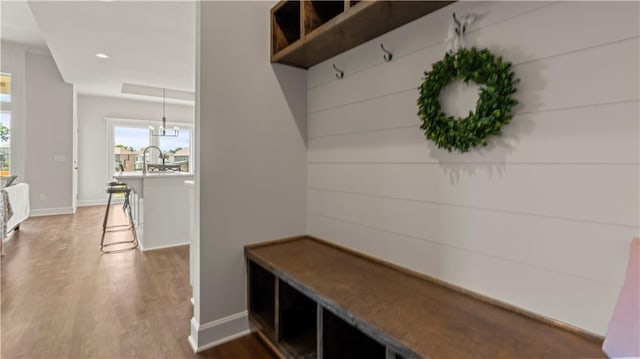 1300 Melissa Ct, Kearney, MO 64060 - mudroom featuring wood finished floors, baseboards, recessed lighting, and a sink
