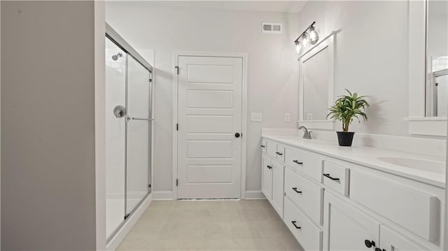1300 Melissa Ct, Kearney, MO 64060 - bathroom with double vanity, a stall shower, and baseboards