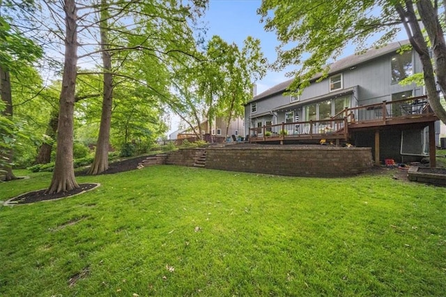 8102 W 153rd St, Overland Park, KS 66223 - view of grassy yard with a wooden deck