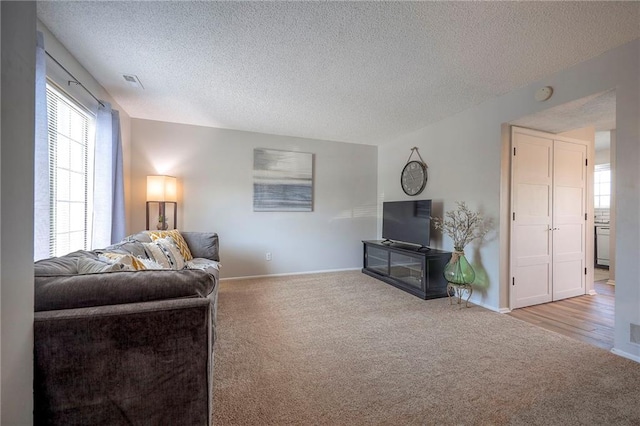2406 Alabama St Unit 9D, Lawrence, KS 66046 - living room with carpet floors and a textured ceiling