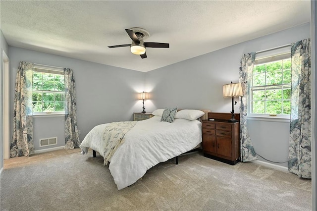 8 Apache Dr, Lake Winnebago, MO 64034 - carpeted bedroom featuring multiple windows, a ceiling fan, a textured ceiling, and baseboards
