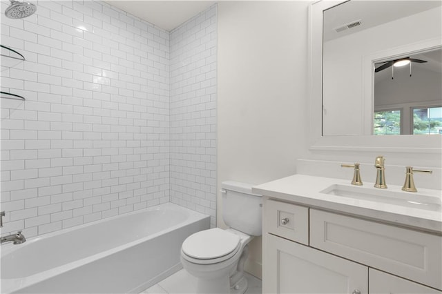 18568 W 180th Ct, Olathe, KS 66062 - full bathroom featuring vanity, toilet, shower / bath combination, and a ceiling fan