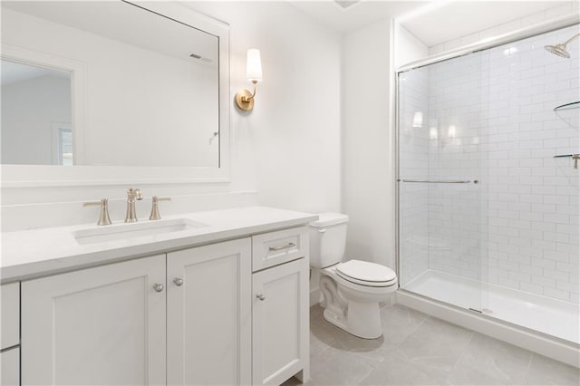 18568 W 180th Ct, Olathe, KS 66062 - bathroom featuring toilet, vanity, a stall shower, and tile patterned flooring