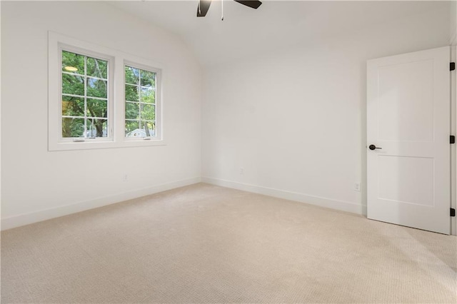 18568 W 180th Ct, Olathe, KS 66062 - empty room featuring light colored carpet, a ceiling fan, baseboards, and lofted ceiling