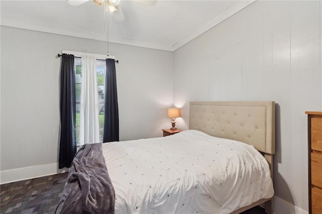 211 S 4th St, Fredonia, KS 66736 - bedroom with crown molding, baseboards, and a ceiling fan