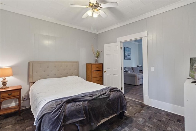 211 S 4th St, Fredonia, KS 66736 - carpeted bedroom with crown molding, a ceiling fan, and baseboards