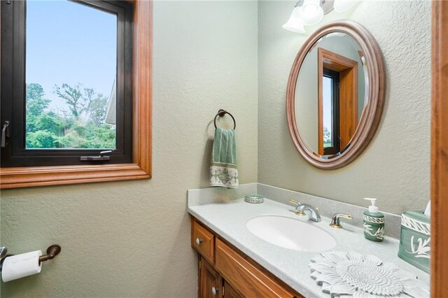 1672 N 1st Rd, Baldwin City, KS 66006 - bathroom with healthy amount of natural light, vanity, and a textured wall
