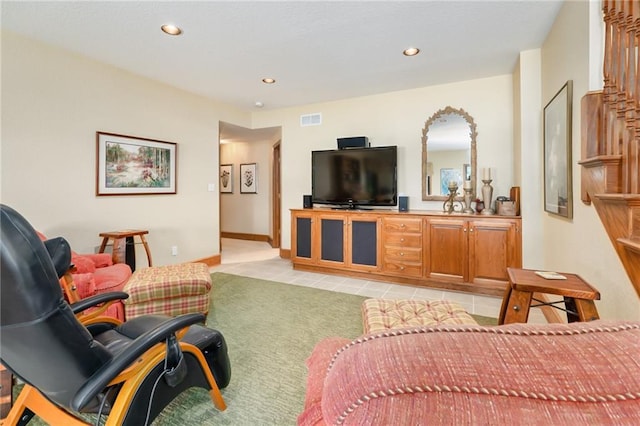 1672 N 1st Rd, Baldwin City, KS 66006 - living room with light tile patterned floors, recessed lighting, and baseboards