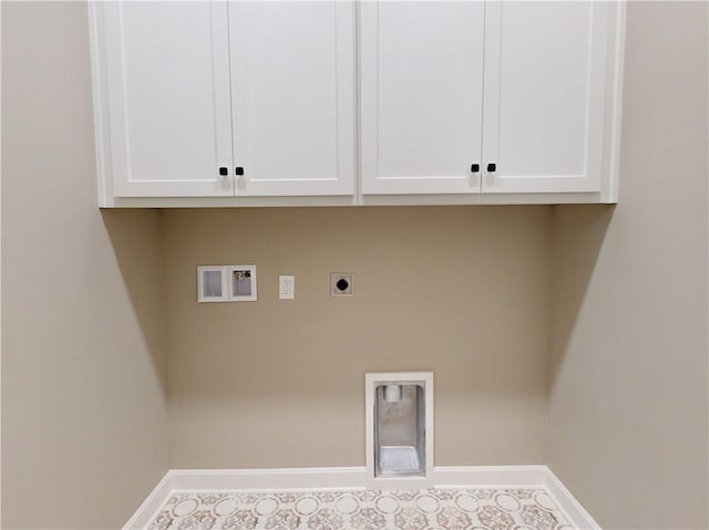 19079 Millstone Ter, Saint Joseph, MO 64505 - laundry room featuring electric dryer hookup, baseboards, hookup for a washing machine, and cabinet space