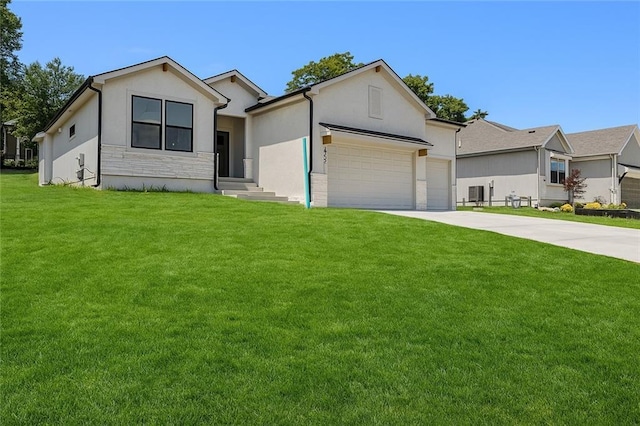 6932 Kenton St, Shawnee, KS 66226 - single story home with concrete driveway, an attached garage, a front lawn, and stucco siding
