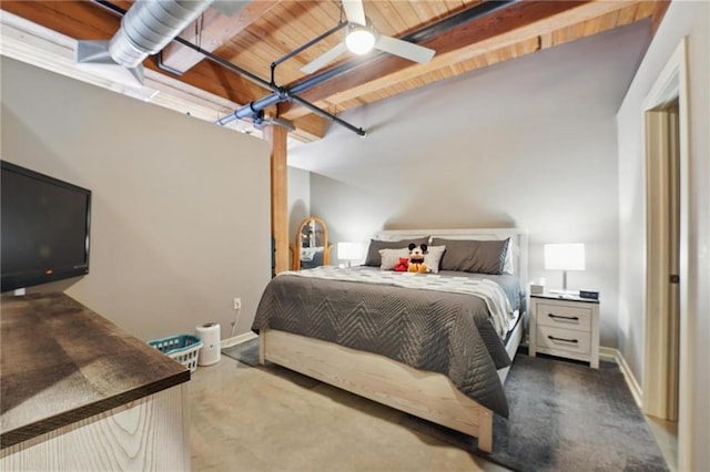 712 Broadway Blvd Unit 607, Kansas City, MO 64105 - carpeted bedroom featuring wooden ceiling, baseboards, and ceiling fan