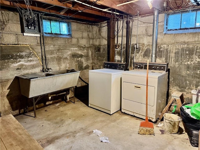 211 Park Ave, Parsons, KS 67357 - below grade area with washer and dryer and a sink