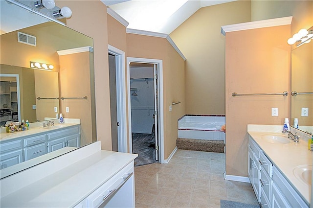 1101 SW Sunflower Dr, Lees Summit, MO 64081 - bathroom featuring vanity, a garden tub, a walk in closet, and baseboards