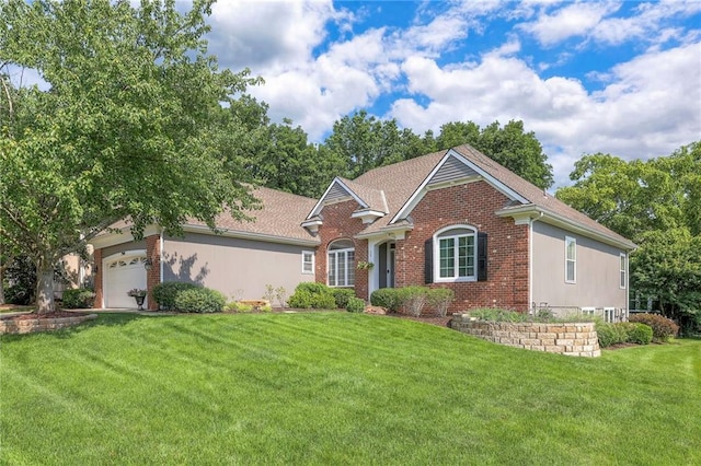 7904 W 153rd Ter, Overland Park, KS 66223 - view of front of property with a front yard, an attached garage, and brick siding