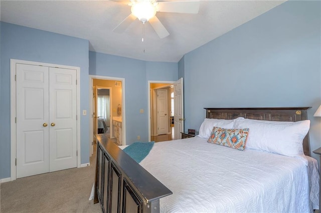 7904 W 153rd Ter, Overland Park, KS 66223 - bedroom featuring light carpet, a closet, and a ceiling fan