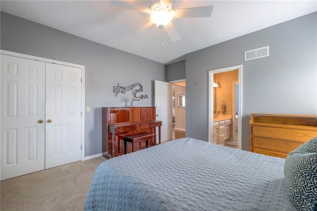 7904 W 153rd Ter, Overland Park, KS 66223 - carpeted bedroom featuring a closet, ceiling fan, and connected bathroom